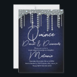 Invitation Quince Denim Diamonds Gem Pearls Chic<br><div class="desc">Invitations de coing avec Faux Gems et Denim Motif</div>