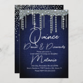 Invitation Quince Denim Diamonds Gem Pearls Chic (Devant / Derrière)