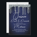 Invitation Quince Denim Diamonds Gem Pearls Chic<br><div class="desc">Invitations de coing avec Faux Gems et Denim Motif</div>