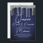 Invitation Quince Denim Diamonds Gem Pearls Chic<br><div class="desc">Invitations de coing avec Faux Gems et Denim Motif</div>