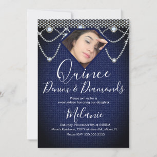 Invitation Quince Denim Diamonds Gem Pearls Photo