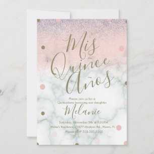 Invitation Quiñce Faux Paillettes Points Or Rose Marbre