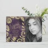 Invitation Quiñce Faux Parties scintillant Purple Floral Gold (Debout devant)