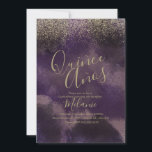 Invitation Quiñce Faux Parties scintillant Purple Gold Abstra<br><div class="desc">Sweet sixteen Quince Gold Purple Invitations avec Parties scintillant Faux</div>