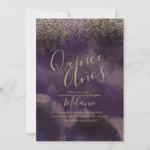Invitation Quiñce Faux Parties scintillant Purple Gold Abstra