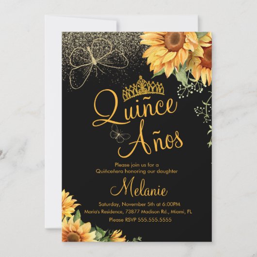 Invitation Quiñce Faux Parties scintillant Tournesol Aquarell (Devant)