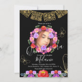 Invitation Quince Parties scintillant Faux Floral Butterflies (Devant)