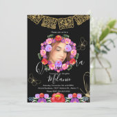 Invitation Quince Parties scintillant Faux Floral Butterflies (Debout devant)