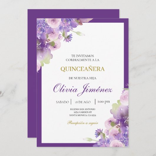 Invitation quinceañera (Devant / Derrière)