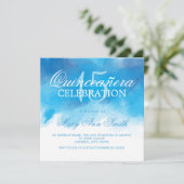 Invitation Quinceanera 15 Anniversaire Bleu d'été Aquarelle (Debout devant)