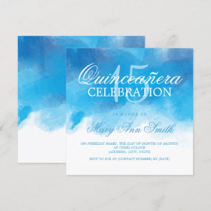 Invitation Quinceanera 15 Anniversaire Bleu d'été Aquarelle