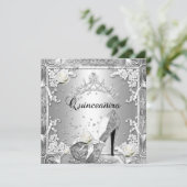 Invitation Quinceanera 15 Anniversaire Fête Argent (Debout devant)