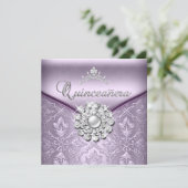 Invitation Quinceañera 15 Anniversaire Fête Damask Lilac (Debout devant)