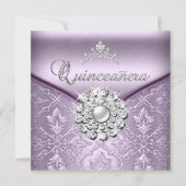 Invitation Quinceañera 15 Anniversaire Fête Damask Lilac (Devant)
