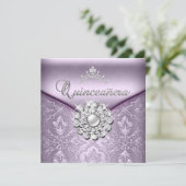 Invitation Quinceañera 15 Anniversaire Fête Damask Lilac (Debout devant)