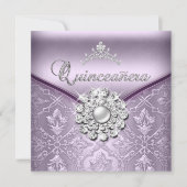 Invitation Quinceañera 15 Anniversaire Fête Damask Lilac (Devant)