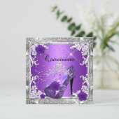 Invitation Quinceanera 15 Anniversaire Fête d'Argent Violet (Debout devant)