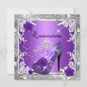 Invitation Quinceanera 15 Anniversaire Fête d'Argent Violet (Devant)
