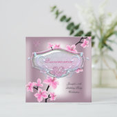 Invitation Quinceanera 15 Anniversaire fête Plutôt rose Flora (Debout devant)