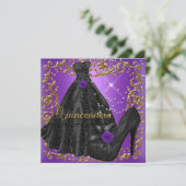 Invitation Quinceanera 15 Anniversaire Fête Robe violette Noi (Debout devant)