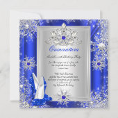 Invitation Quinceanera 15 Anniversaire fête Royal Blue Heels (Devant)