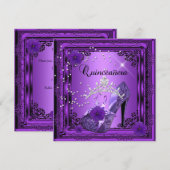 Invitation Quinceanera 15 Anniversaire fête violet noir (Devant / Derrière)