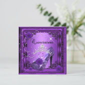 Invitation Quinceanera 15 Anniversaire fête violet noir (Debout devant)