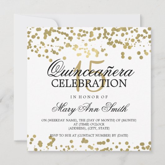 Invitation Quinceanera 15 Anniversaire Gold Foil Confetti (Devant)