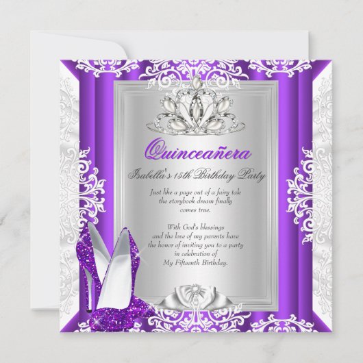 Invitation Quinceanera 15 Anniversaire Parties scintillant de (Devant)