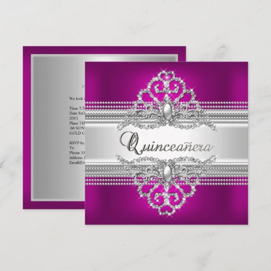 Invitation Quinceanera 15 Anniversaire Parties scintillant ro (Devant / Derrière)