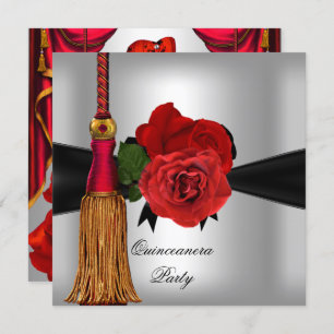 Invitation Quinceanera 15 Anniversaire rose rouge argent