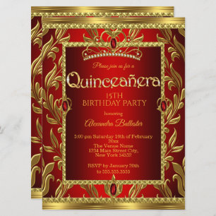 Invitation Quinceanera 15 Anniversaire Rouge Ruby Bijou Tiara