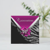 Invitation Quinceanera 15 Anniversaire Zebra Rose Noir Argent (Debout devant)
