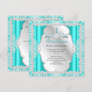 Invitation Quinceanera 15 ans Anniversaire Perle Turquoise Ar