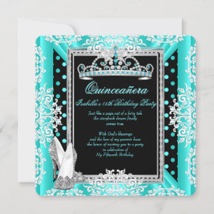 Invitation Quinceañera 15 ans Anniversaire Turquoise Taches N