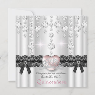 Invitation Quinceanera 15 ans Cœur Rose Argent Diamants