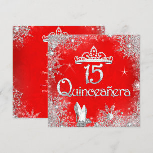 Invitation Quinceanera 15 ans Fête Flocons de Neige Rouge Arg
