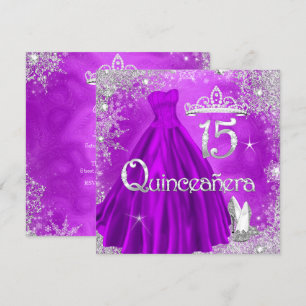 Invitation Quinceañera 15 ans Fête Flocons de Neige Violet Ar