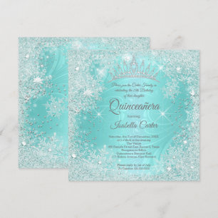 Invitation Quinceañera 15 ans Flocon de neige sarcelle Hiver 