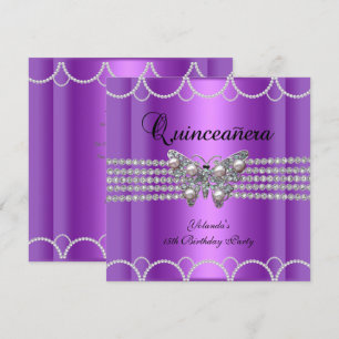 Invitation Quinceanera 15 ans Purple Butterfly Pearl Lace