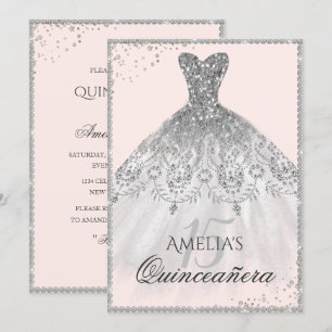 Invitation Quinceañera 15 ans Robe Argentée Brilla