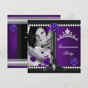 Invitation Quinceanera 15 ans Rose Violette Perle Noire