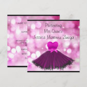 Invitation QUINCEANERA 15 Bulles roses noires 2 (Devant / Derrière)