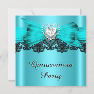Invitation Quinceanera 15 Dentelle blanche sarcelle Bijoux So