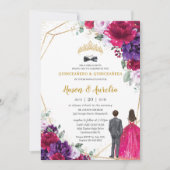 Invitation Quinceañera 15 Fuchsia Purple Lilac Twins Floraux (Devant)