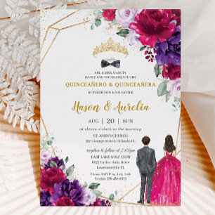 Invitation Quinceañera 15 Fuchsia Purple Lilac Twins Floraux