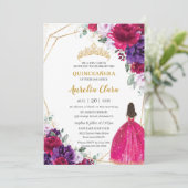 Invitation Quinceañera 15 Fuchsia Robe Purple Lilac Floral (Debout devant)