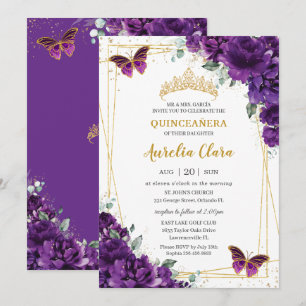 Invitation Quinceañera 15 Papillon bleu royal foncé