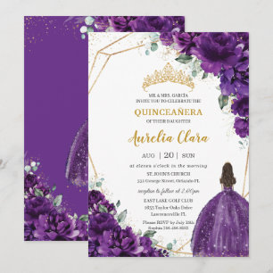 Invitation Quinceañera 15 Robe Royale Violette foncée Robe Or