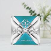 Invitation Quinceanera 15 Tiara Bleu Turquoise Bleu Argent Bl (Debout devant)